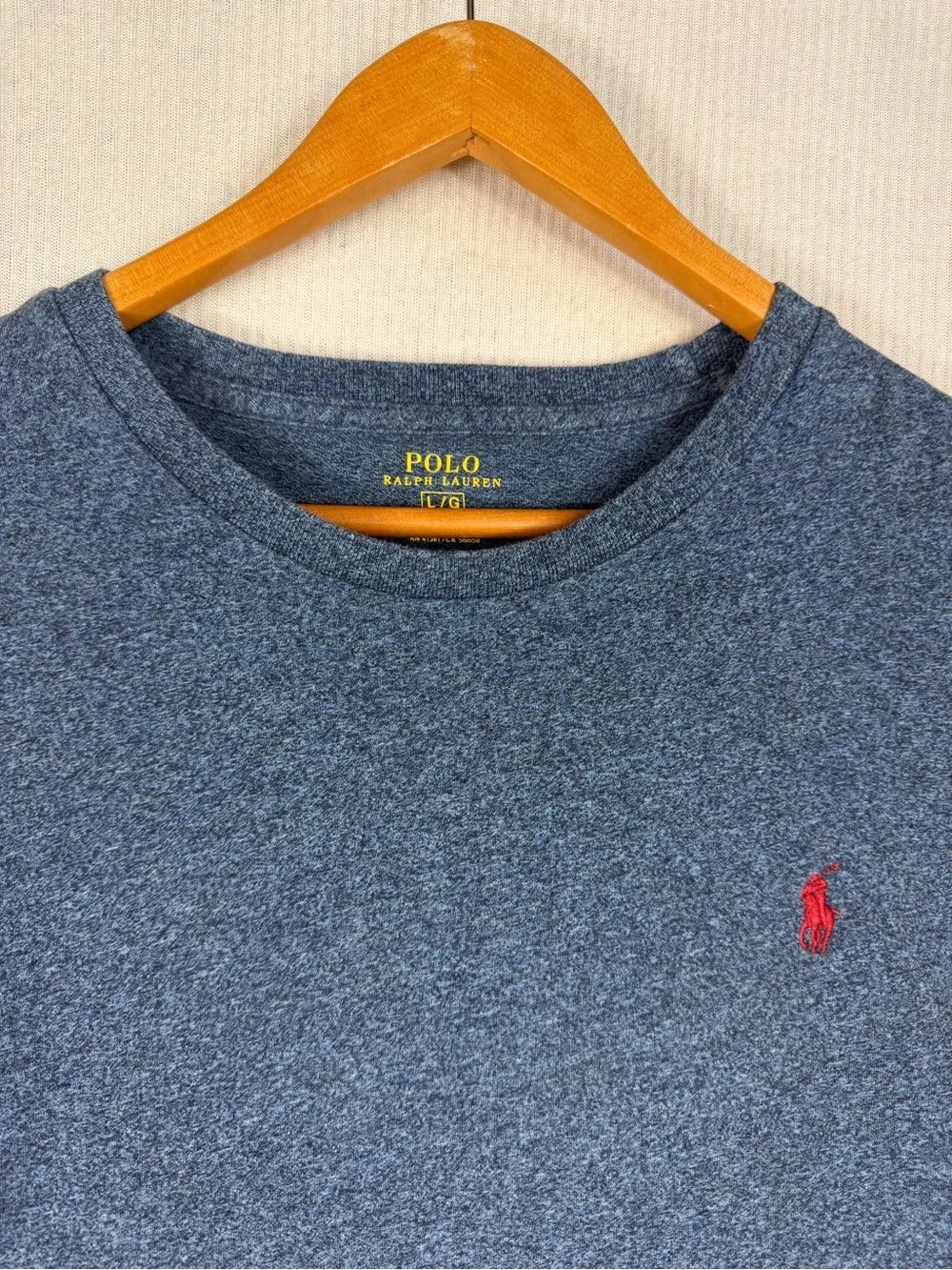 Polo Ralph Lauren Heathered Blue Long Sleeve Tee Shirt Red Pony Logo Men’s Large